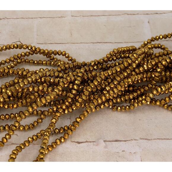 Gold Crystal Rondelles Faceted Glass Bead Strand Jewelry Making Supplies Craft - Picture 1 of 2